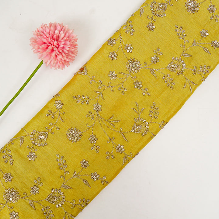 Floral Crown Jaal of Zari with Sequin Touch on Lemon Semi Raw Silk