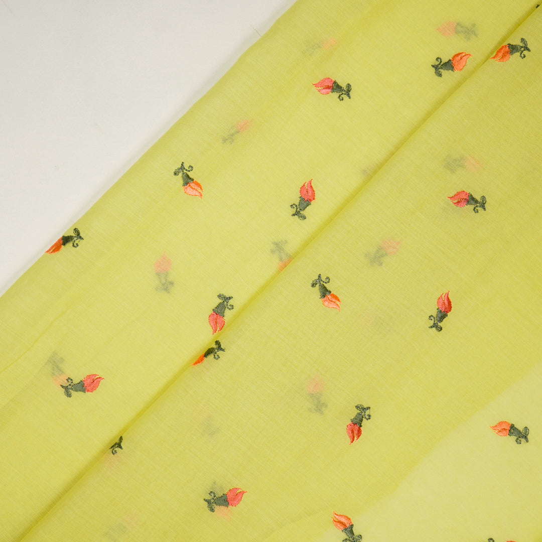 Aria Small Buti on Lemon Malmal Embroidered Fabric