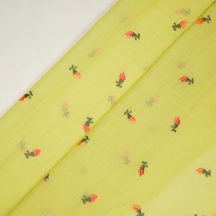 Aria Small Buti on Lemon Malmal Embroidered Fabric