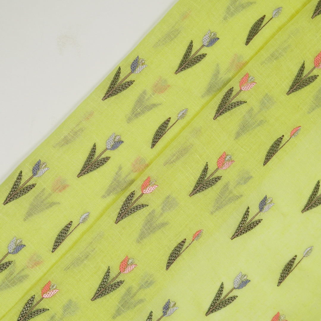 Luma Buti on Lemon Gauged Linen Embroidered Fabric