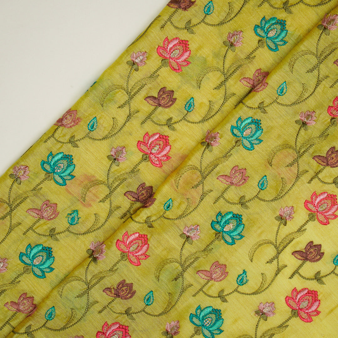 Madhurima Jaal on Lemon Munga Silk Embroidered Fabric