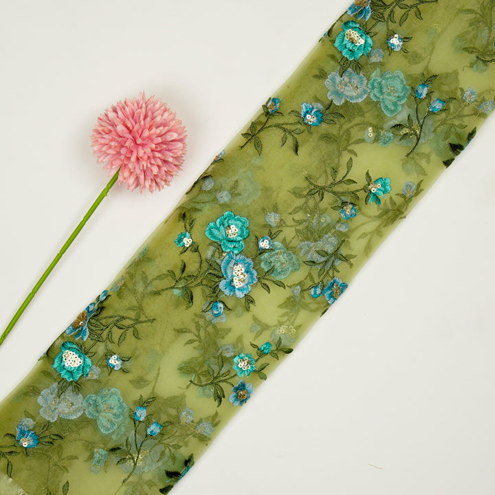 Zahira Buta on Lemon Silk Organza Embroidered Fabric