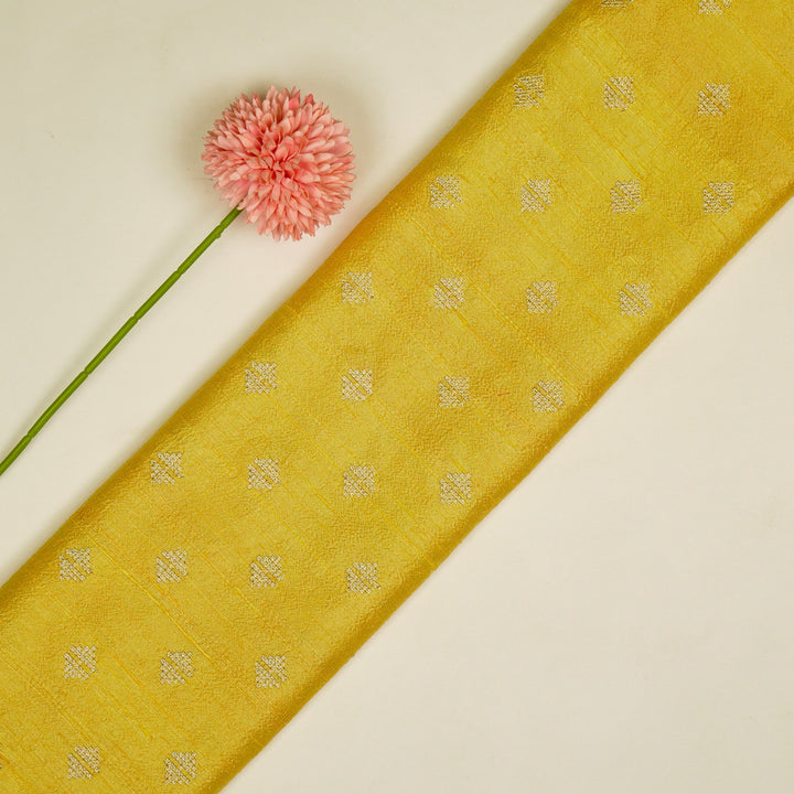 Naqsh Buti on Lemon Raw Silk Embroidered Fabric