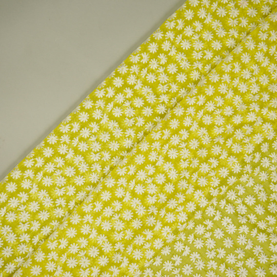 Ruhin Buti on Lemon Cotton Silk Embroidered Fabric