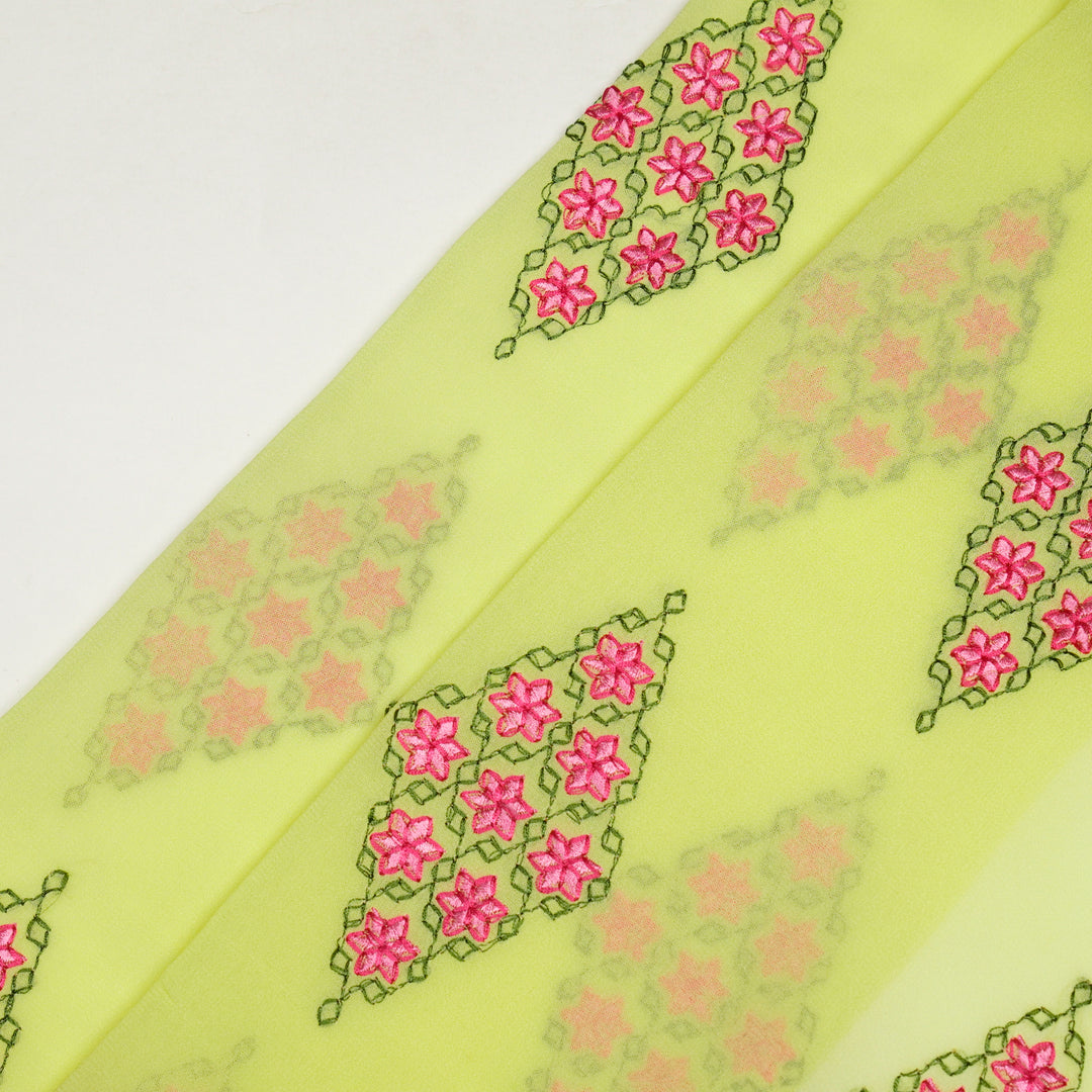 Aseela Buta on Lemon Semi Georgette Embroidered Fabric