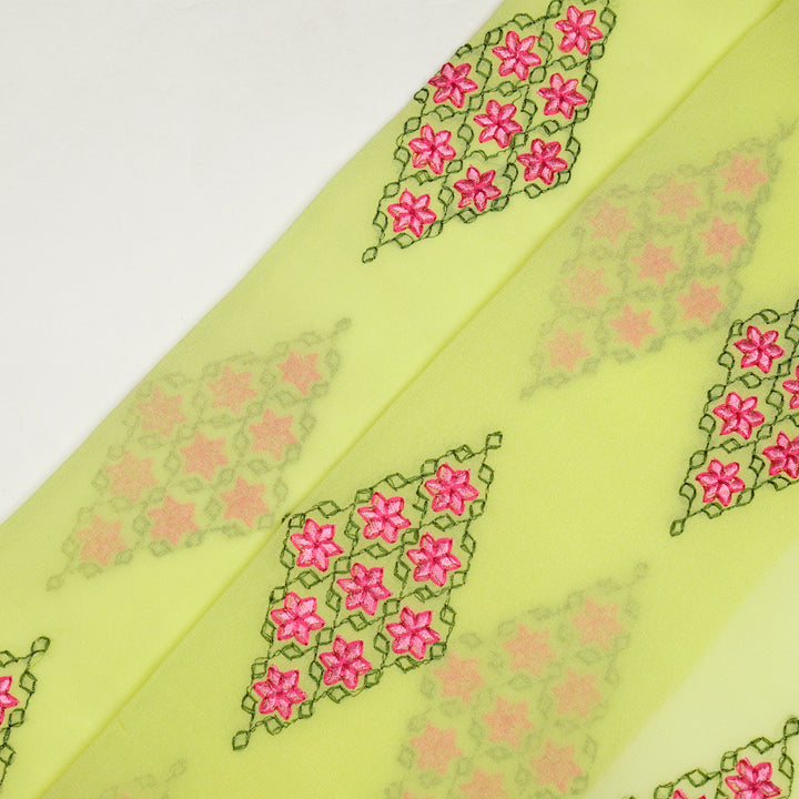 Aseela Buta on Lemon Semi Georgette Embroidered Fabric