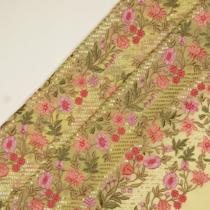 Kanan Jaal on Lemon Semi Georgette Embroidered Fabric