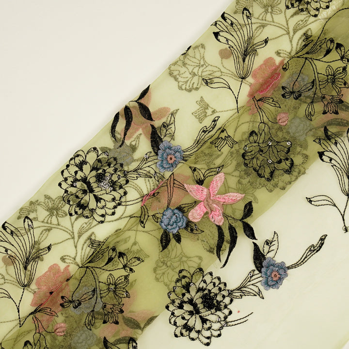 Layla Jaal on Lemon Silk Organza Embroidered Fabric