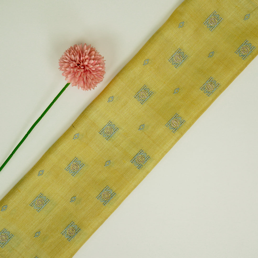 Nishan Buti On Lemon Tussar Silk Embroidered Fabric