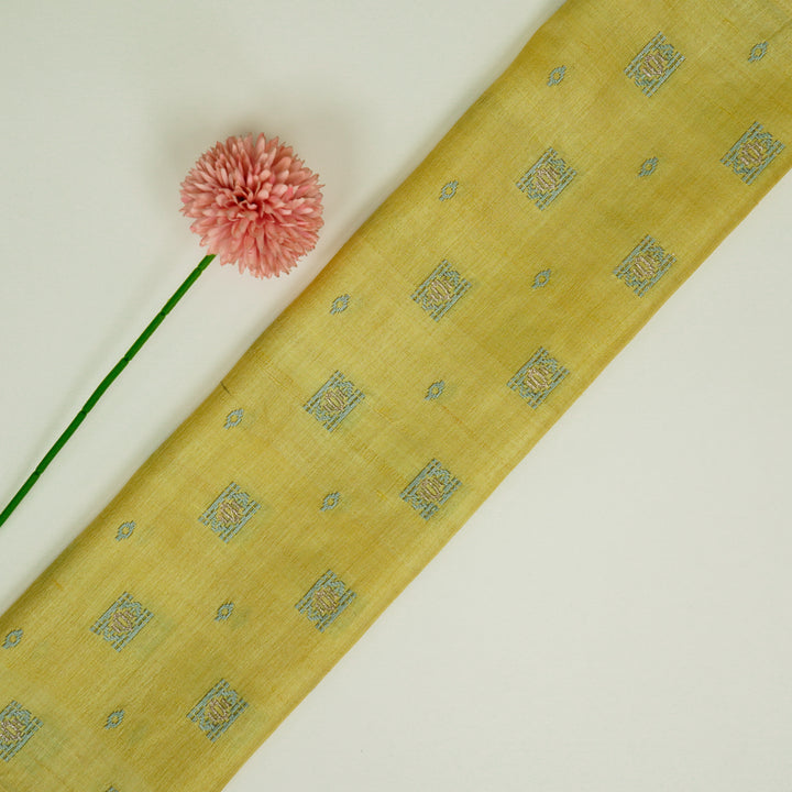 Nishan Buti On Lemon Tussar Silk Embroidered Fabric