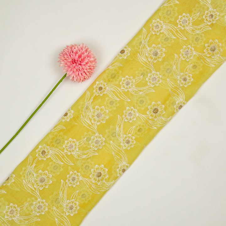 Alara Jaal on Lemon Cotton Silk Embroidered Fabric