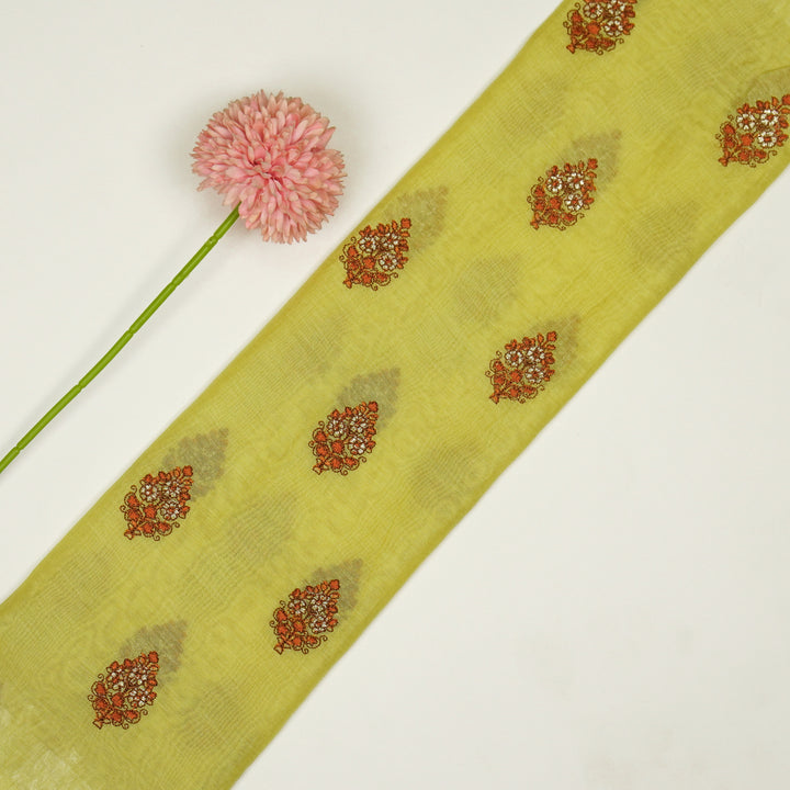 Lavika Buti on Lemon Cotton Silk Embroidered Fabric