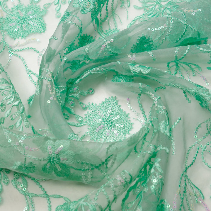 Samiha Jaal on Light Aqua Silk Organza Embroidered Fabric