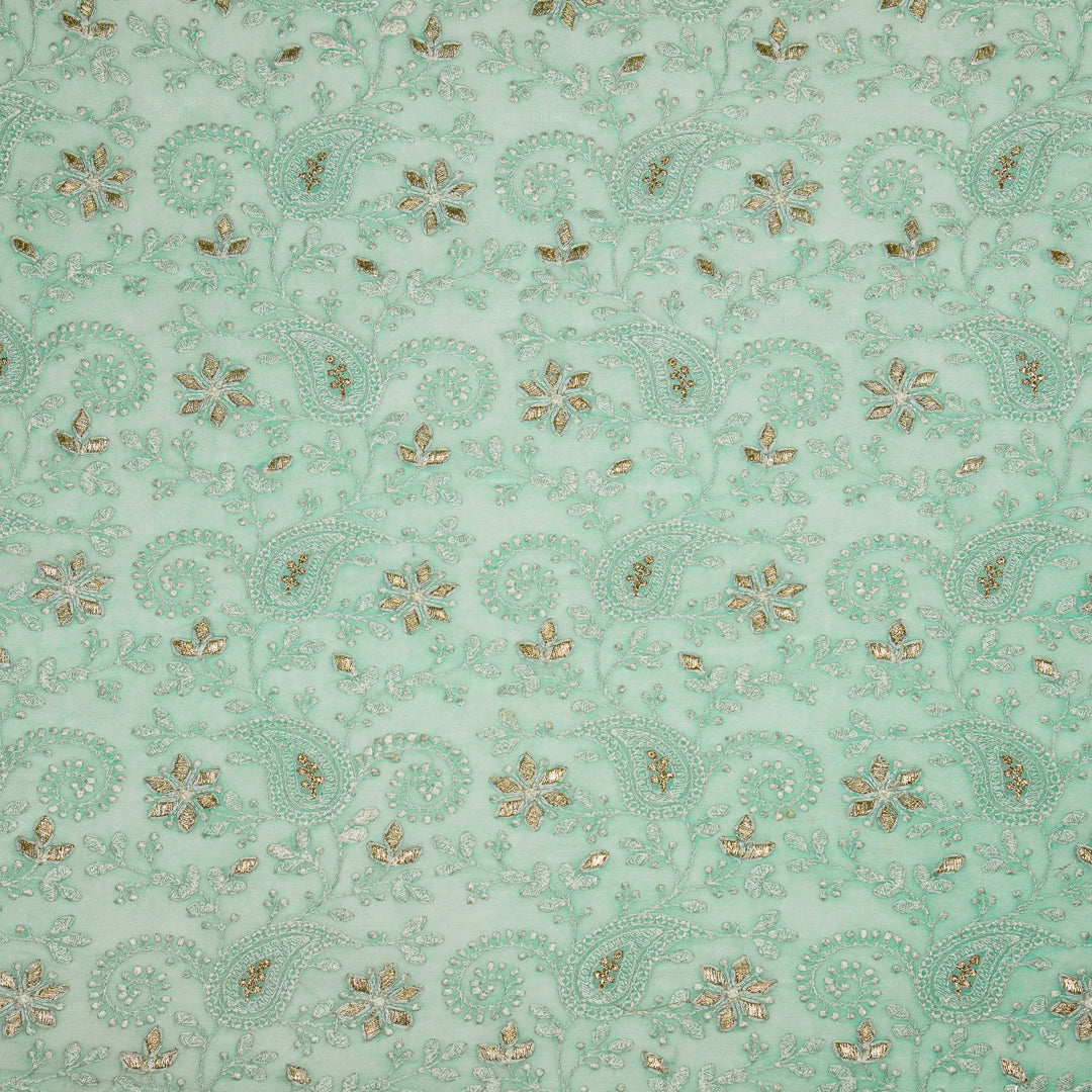 Nabila Jaal on Light Aqua Semi Georgette Embroidered Fabric