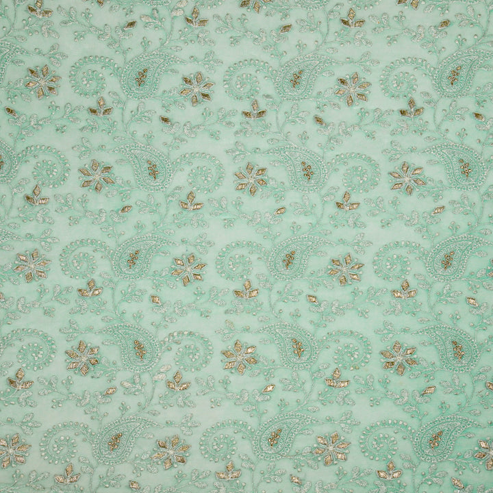 Nabila Jaal on Light Aqua Semi Georgette Embroidered Fabric