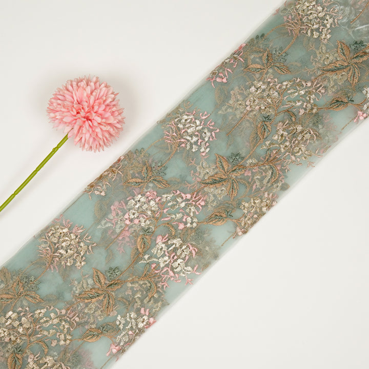 Shafaq Jaal on Light Aqua Imported Silk Organza Embroidered Fabric