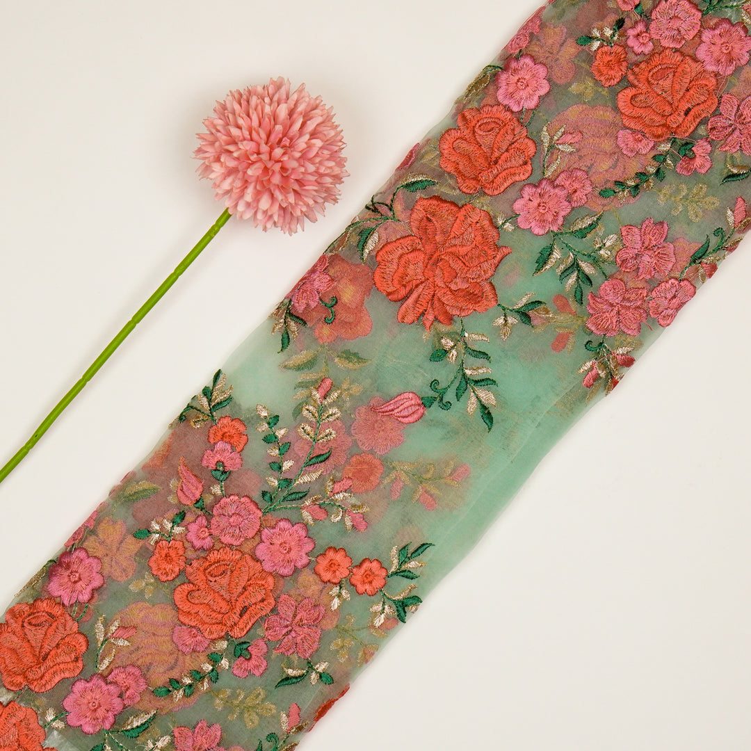 Mahaara Jaal on Light Aqua Silk Organza Embroidered Fabric