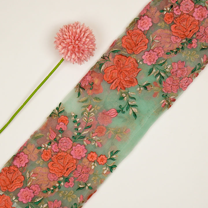 Mahaara Jaal on Light Aqua Silk Organza Embroidered Fabric