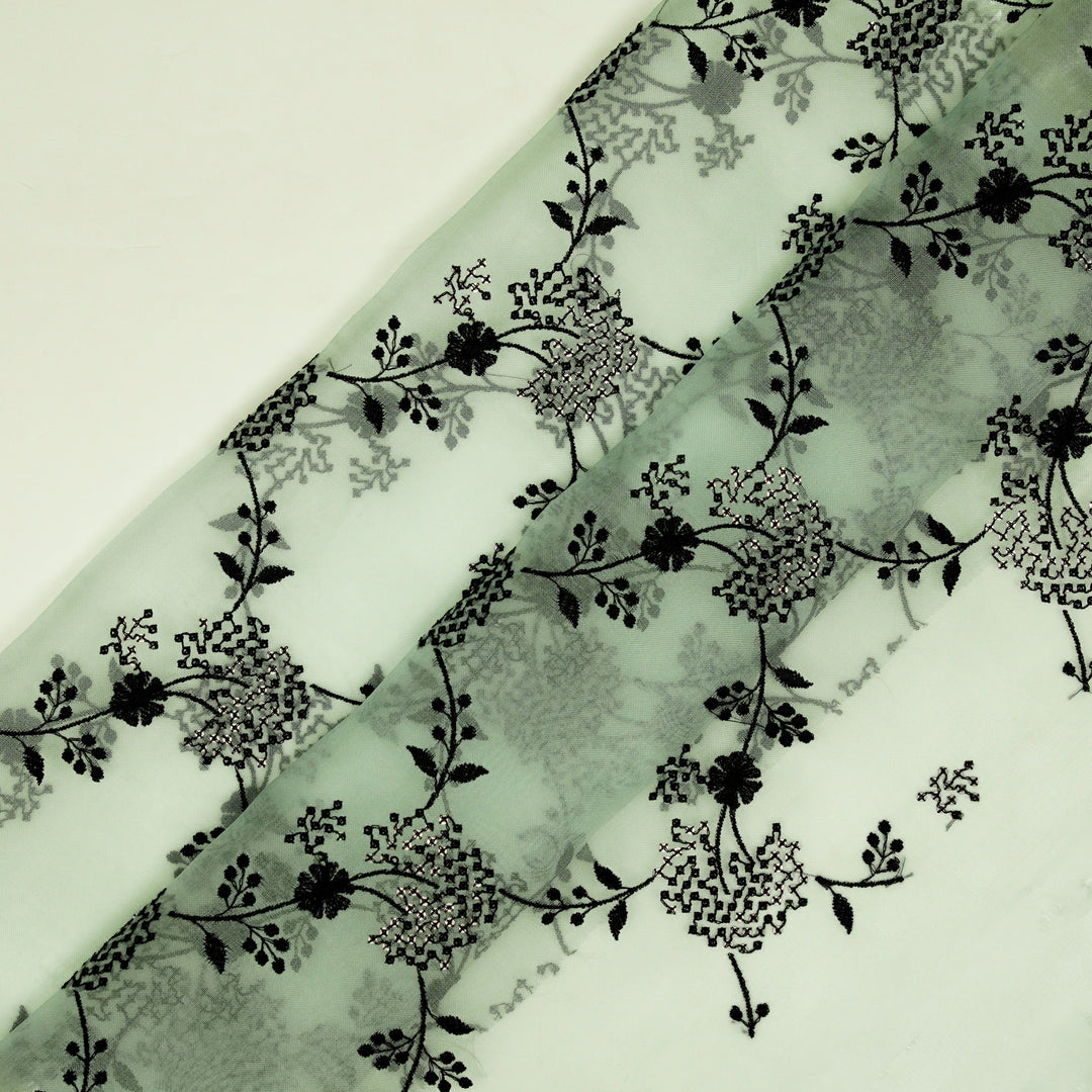 Nishika Jaal on Light Aqua Silk Organza Embroidered Fabric