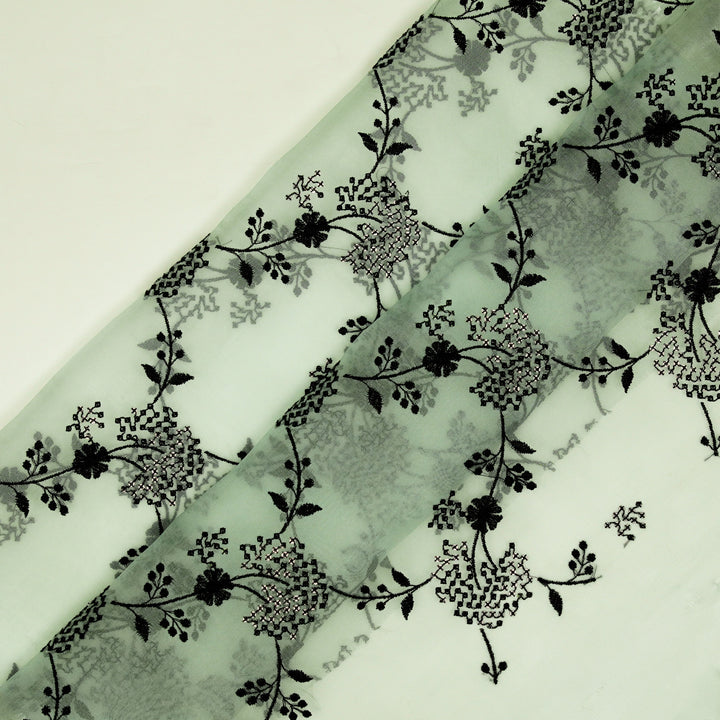 Nishika Jaal on Light Aqua Silk Organza Embroidered Fabric