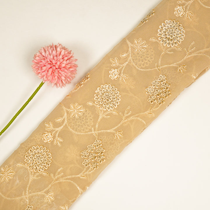 Glida Jaal on Light Beige Semi Georgette Embroidered Fabric