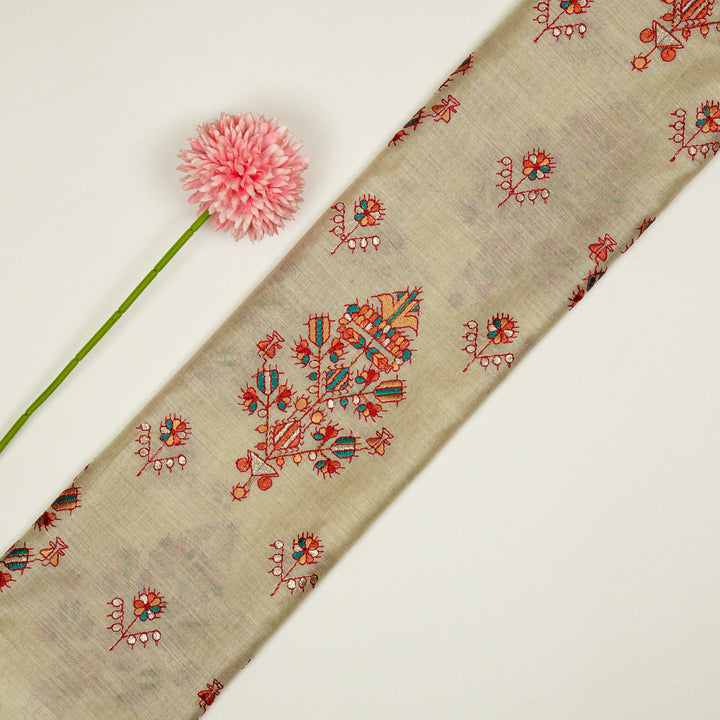 Rafa Mix Buta on Light Beige  Luxe Silk Chanderi Embroidered Fabric