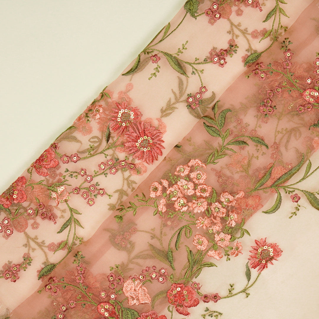 Riyad Jaal on Light Blush Silk Organza Embroidered Fabric