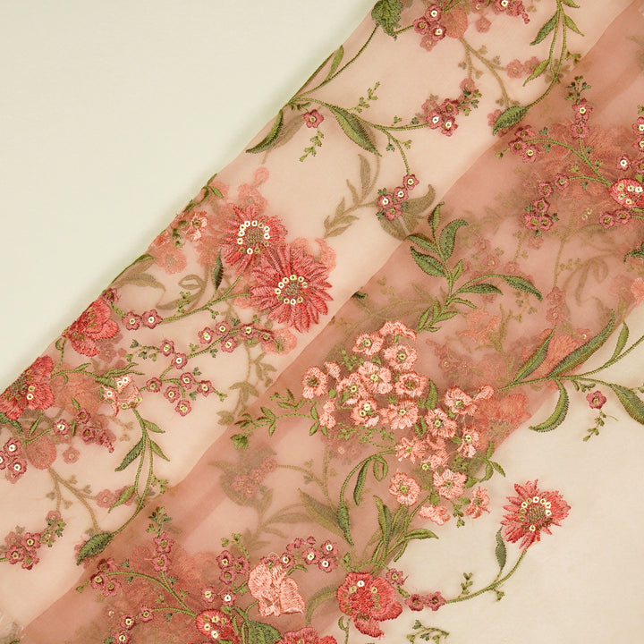 Riyad Jaal on Light Blush Silk Organza Embroidered Fabric