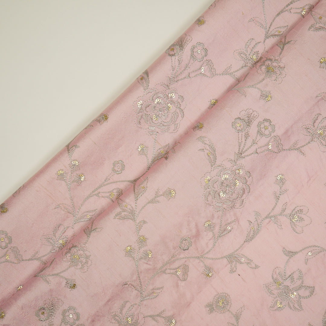 Taraash Jaal on Light Blush Raw Silk Embroidered Fabric