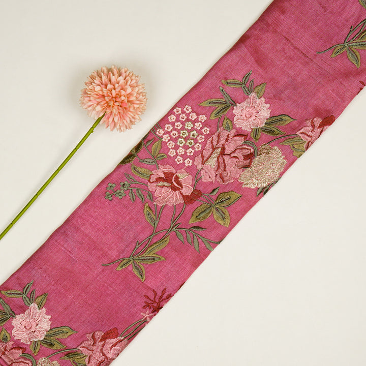 Sharvani Jaal On Light Fuxia Tussar Silk Embroidered Fabric