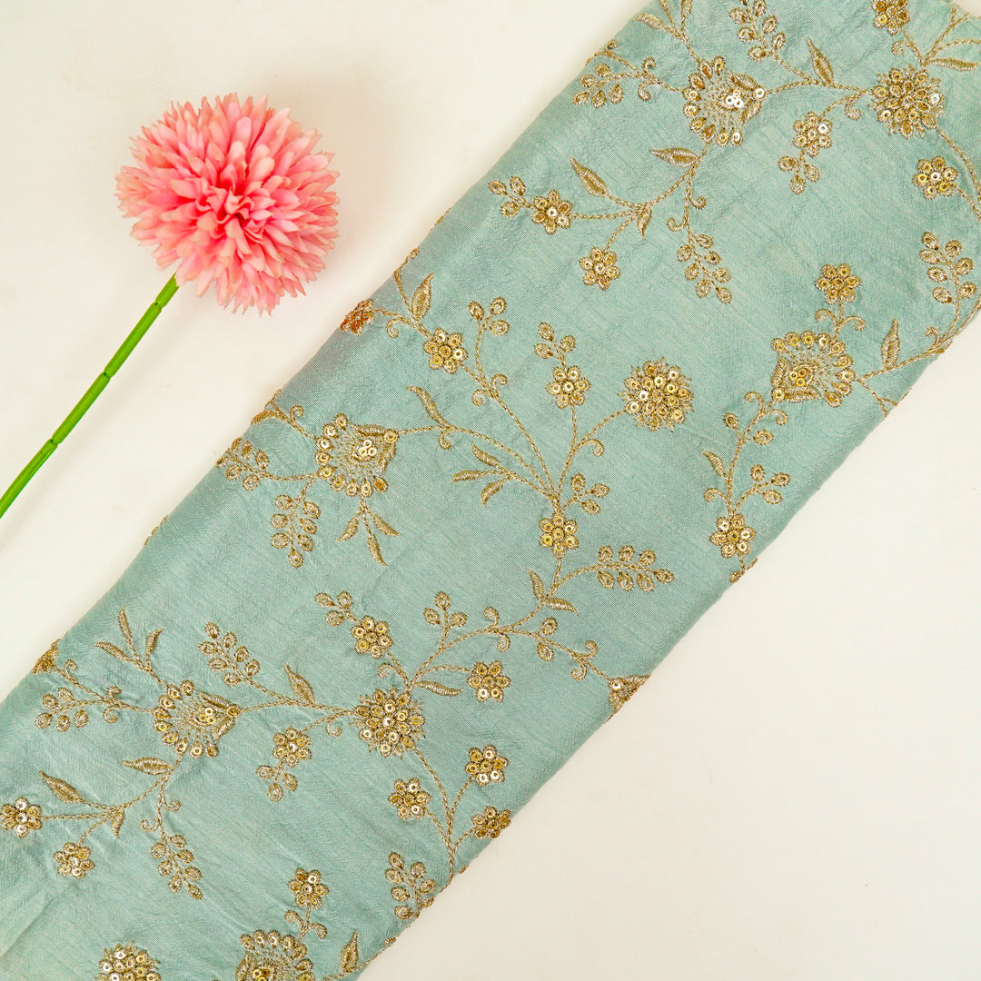 Floral Crown Jaal of Zari with Sequin Touch on Light Grey Semi Raw Silk