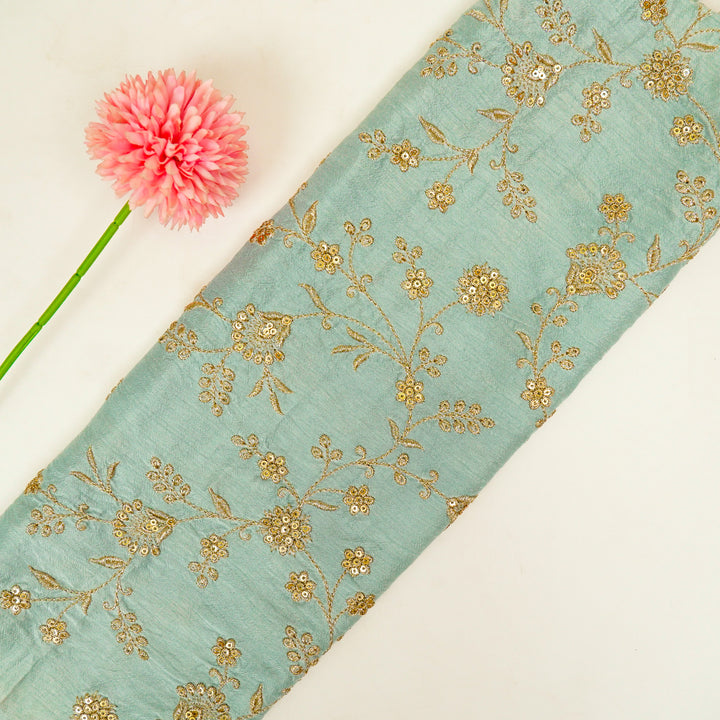 Floral Crown Jaal of Zari with Sequin Touch on Light Grey Semi Raw Silk