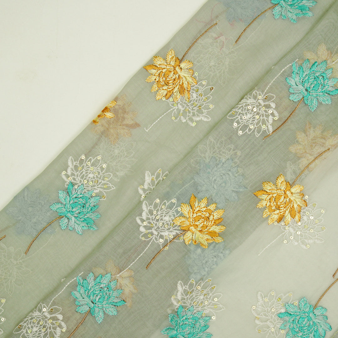 Nahla Buta on Light Grey Cotton Silk Embroidered Fabric