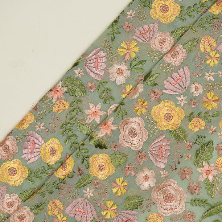 Waha Jaal on Light Grey Silk Chanderi Embroidered Fabric