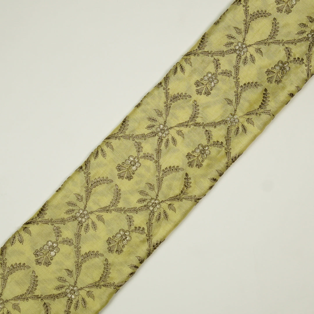 Trishika Jaal on Light Lemon Silk Chanderi Embroidered Fabric