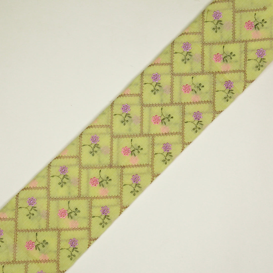 Tarika Jaal on Light Lemon  Malmal Embroidered Fabric