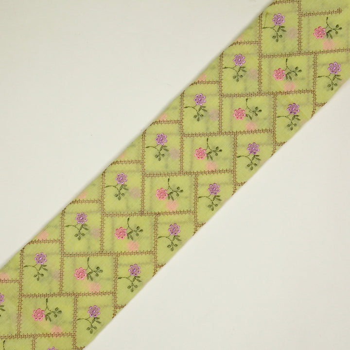 Tarika Jaal on Light Lemon  Malmal Embroidered Fabric