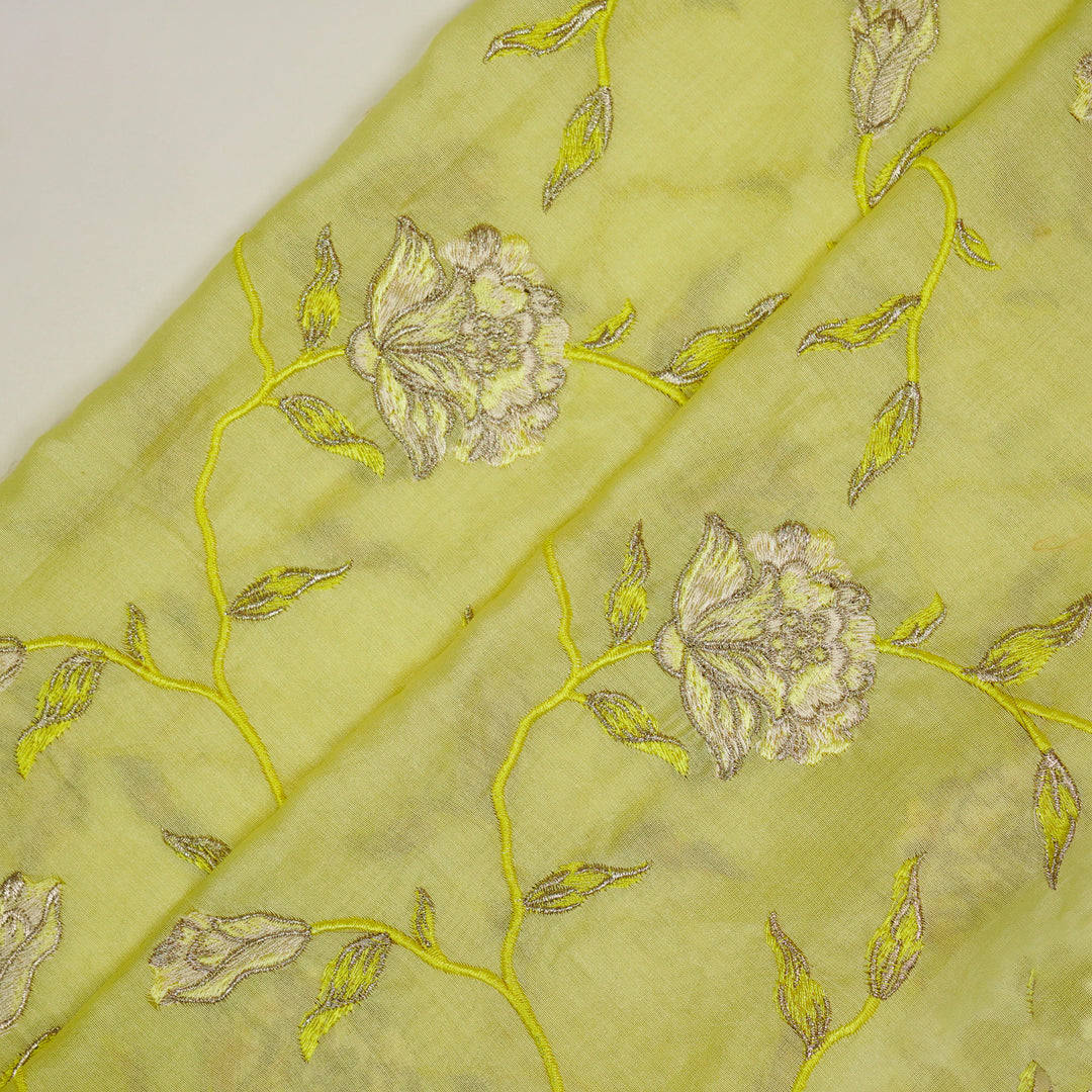 Samaya Jaal on Light Lemon Silk Chanderi Embroidered Fabric