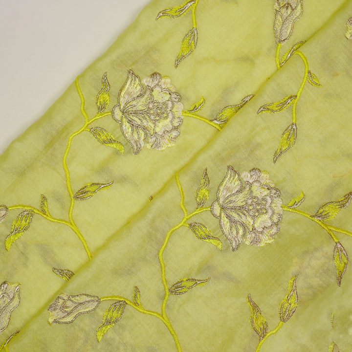 Samaya Jaal on Light Lemon Silk Chanderi Embroidered Fabric