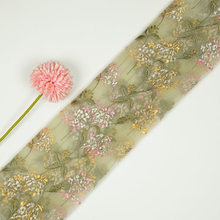 Shafaq Jaal on Light Lemon Imported Silk Organza Embroidered Fabric