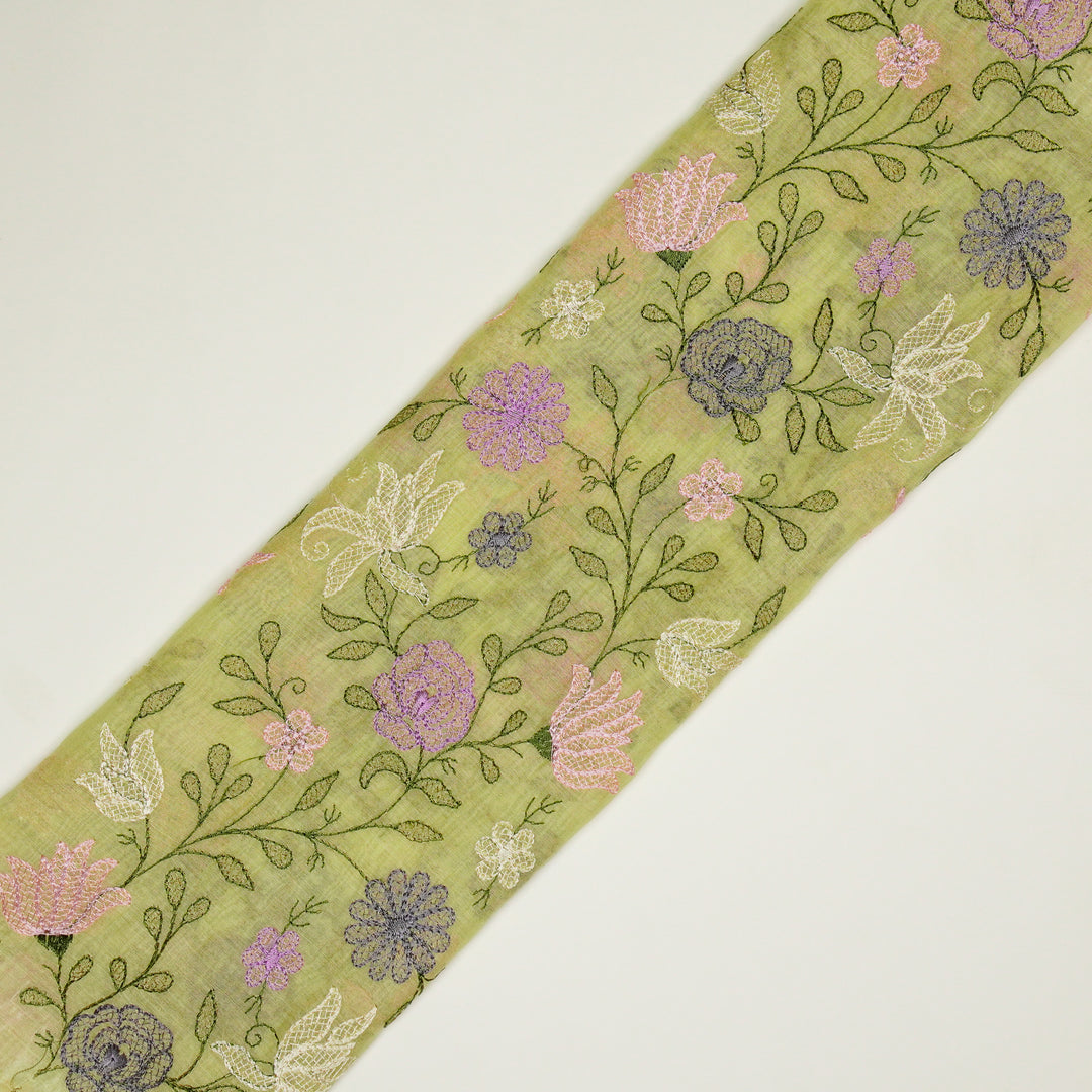 Amaira Jaal on Light Lemon Cotton Silk Embroidered Fabric