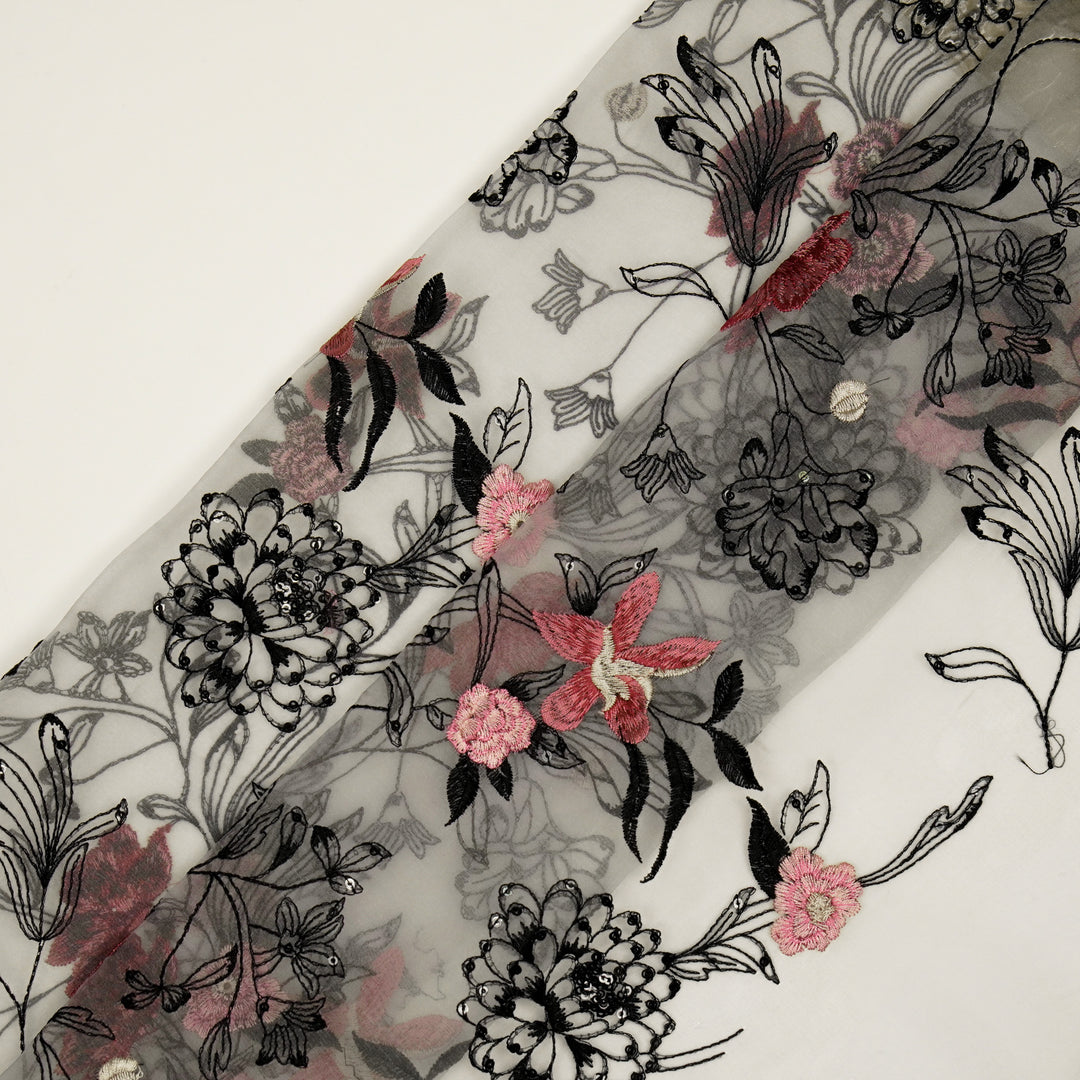 Layla Jaal on Light Mauve Silk Organza Embroidered Fabric