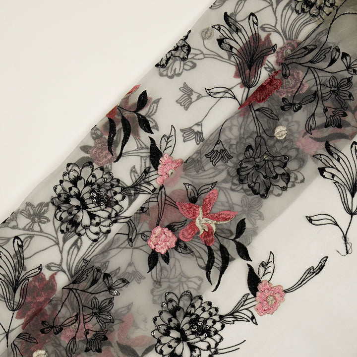 Layla Jaal on Light Mauve Silk Organza Embroidered Fabric
