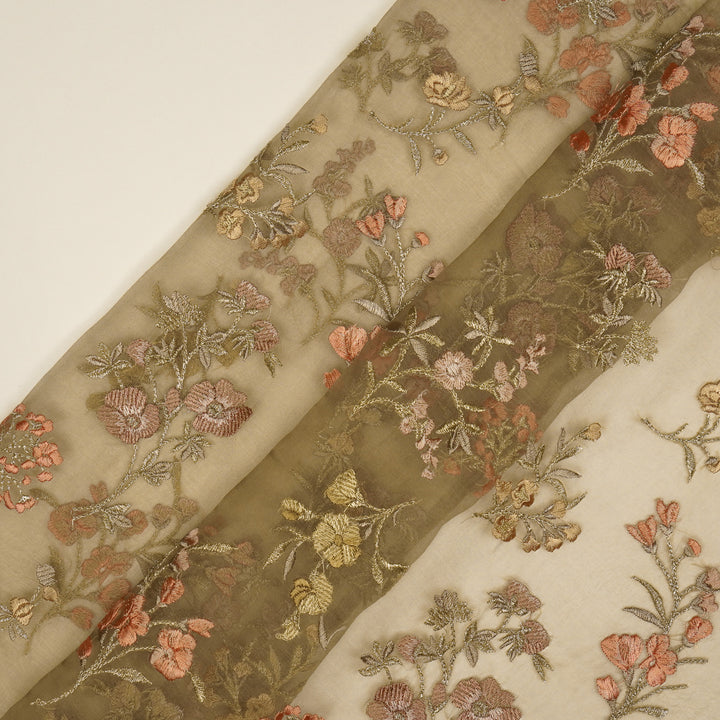 Basira Jaal on Light Mouse Silk Organza Embroidered Fabric