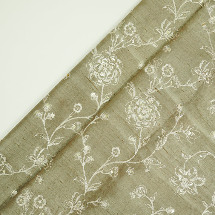 Taraash Jaal on Light Mouse Raw Silk Embroidered Fabric
