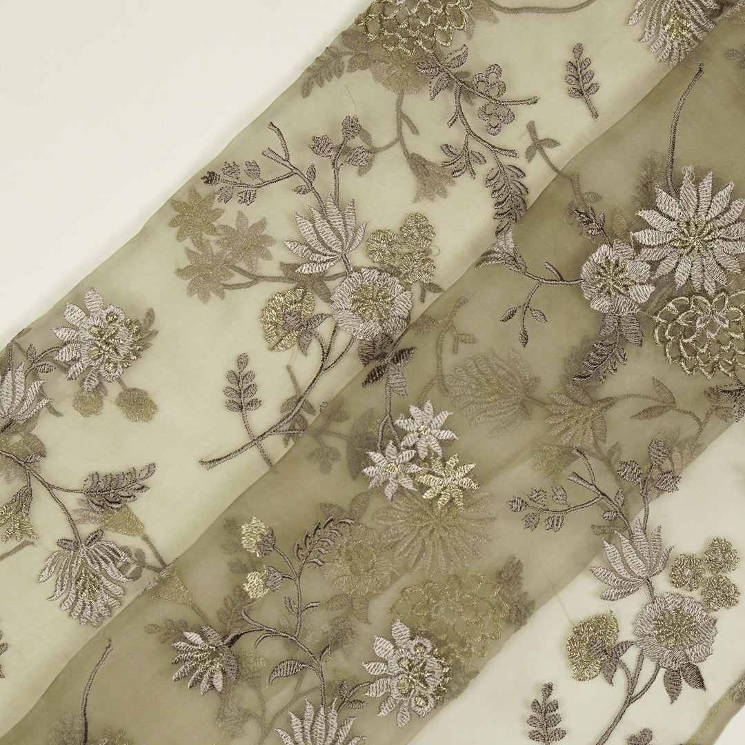 Komal Buta on Light Mouse Silk Organza Embroidered Fabric