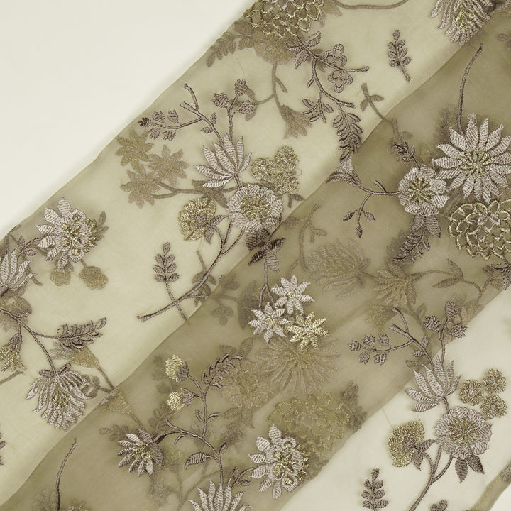 Komal Buta on Light Mouse Silk Organza Embroidered Fabric