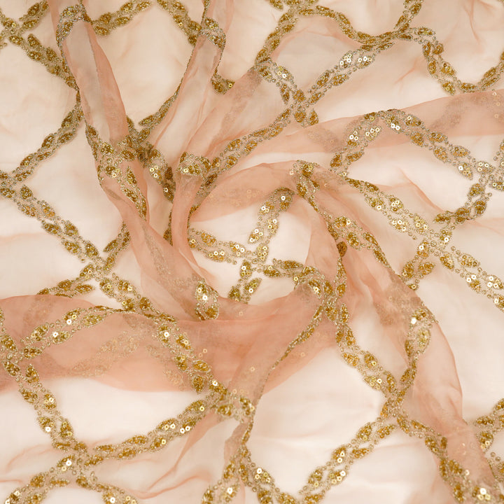 Ukti Jaal on Light Peach Silk Organza Embroidered Fabric