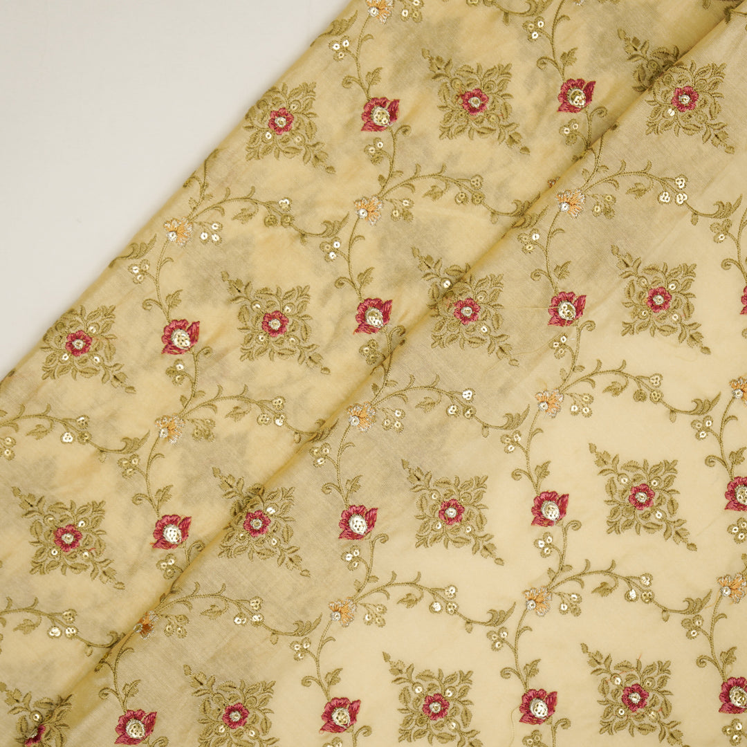 Mrunal Jaal on Light Peach Silk Chanderi Embroidered Fabric