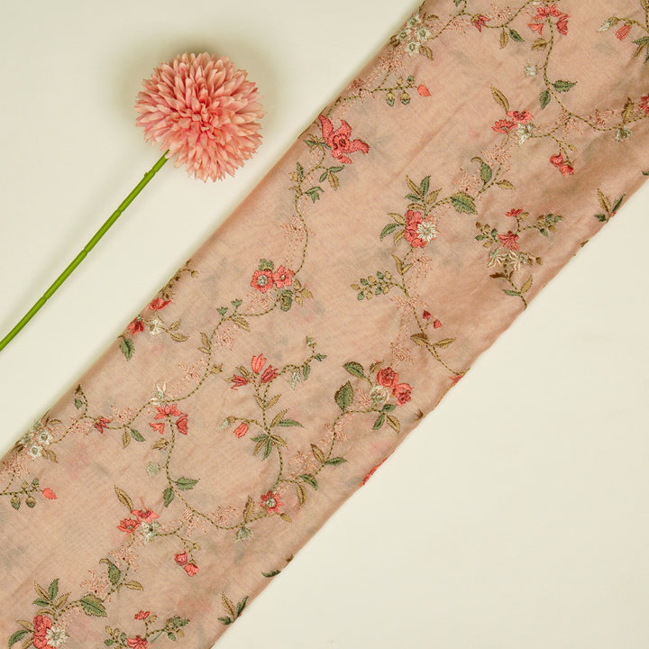 Ahlam Jaal on Light Peach Luxe Silk Chanderi Embroidered Fabric